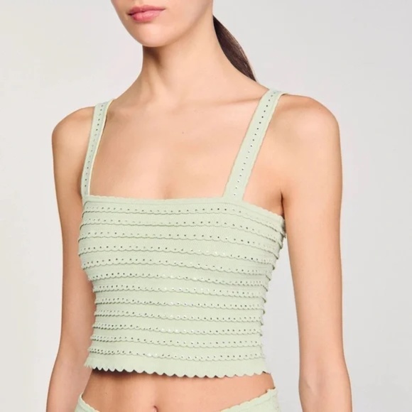 Merveilleux Rhinestone Trim Knit Crop Top - Picture 1 of 6